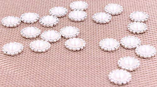 Flat Back Rhinestone Buttons – LeBeila Flatback Embellishments 15 MM Crystal Pearl Fabric Sewing Fasteners Glue On Metal Accessories for Craft, Wedding Dress & Clothing Decorations (10 pcs, White)