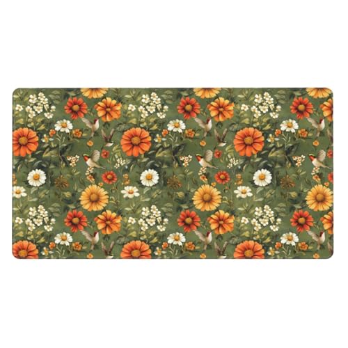 Grand tapis de souris en caoutchouc imprimé marguerite orange colibri de jeu