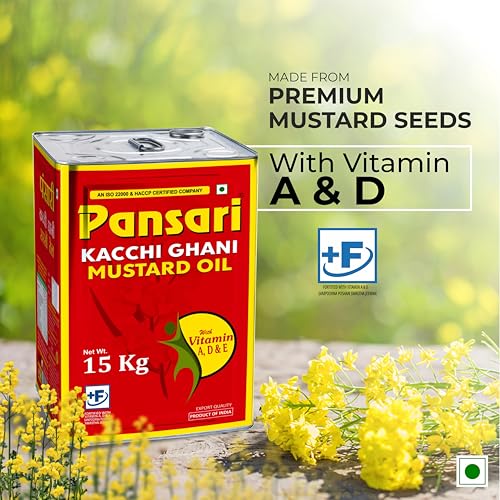 Image of Pansari Brand Kacchi Ghani Mustard Oil 15 kg Tin (Fortified with vitamin A and D)