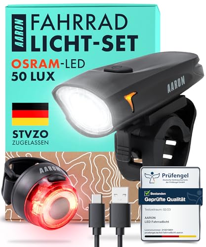 AARON LED Fahrradlicht USB aufladbar Set (6,5h Leuchtdauer), StVZO...