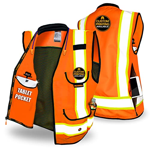 Kwiksafety - Charlotte, Nc - Godfather Safety Vest [Cushioned Collar] Class 2 Ansi Osha High Visibility 9 Pockets Reflective Heavy Duty Mesh Vis Construction Industrial Surveyor Men/Orange Large #TOP16