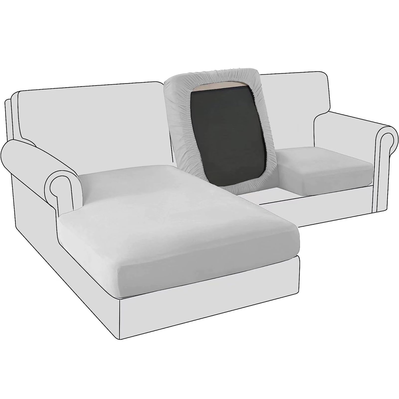 BXFUL Sofa Seat Cushion Covers, Stretch Velvet Sofa Cushion Slipcovers, Couch Cushion Covers Replacement for Individual Cushion with Elastic Fabric (3-Seater,Light Gray)