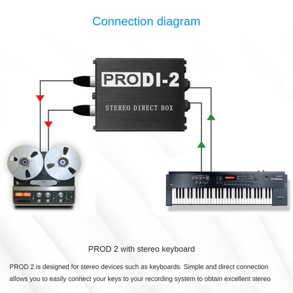 Caja Directa EstéReo Pasiva Prodi-2, Caja DI De Audio, Caja De InyeccióN Directa, Convertidor De Audio De 2 Canales DI para Bajo Y Guitarra De Bajo Ruido