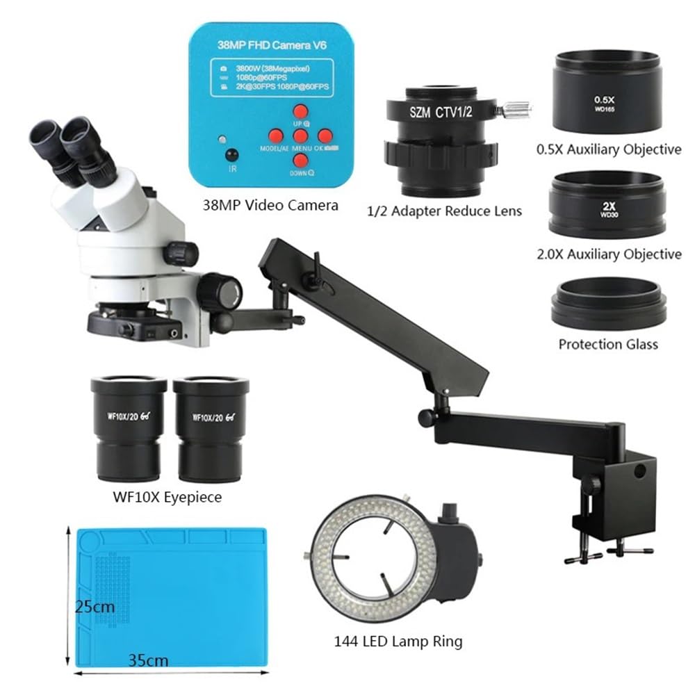 Kit de Accesorios para microscopio Tipo A, microscopio estéreo trinocular parfocal con Zoom de 3,5X a 90X y simulenfoque, Brazo articulado, Soporte de(Un Blanco)