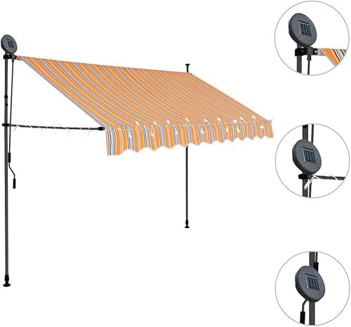 Miniatura 4 de vidaXL Toldo retráctil manual con luces LED, 59.1" - Amarillo y azul