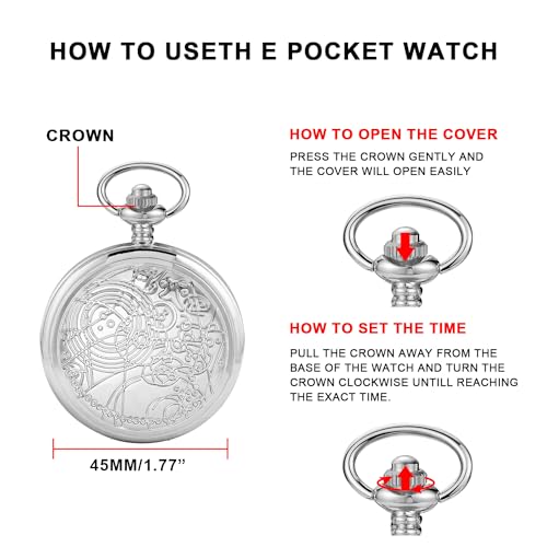 Image of Quartz Pocket Watch for Men, White Roman Digital Dial Pocket Watches for Men with Chain