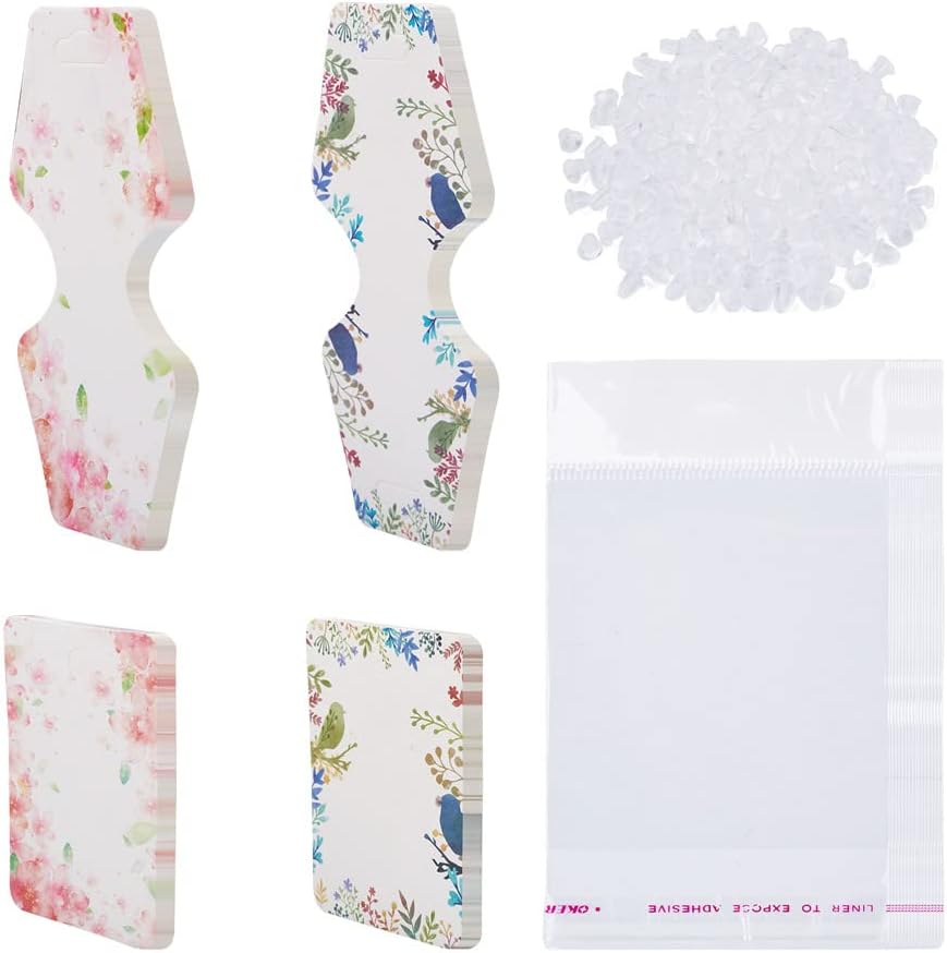 200PCS Paper Earring Display Card Holder 2 Styles Rectangle Earring Display Cards Flower Pattern Kraft Paper Tags Earring Studs Paper Hanging for Earring Pendants Studs Jewelry Display and Storage