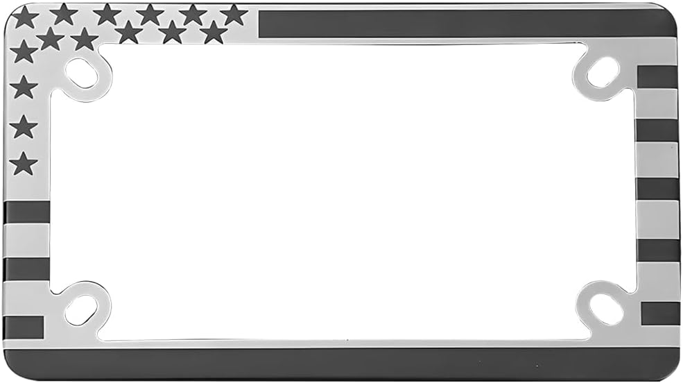 Motorcycle License Plate Frame, American Flag Patriotic Aluminum Motorbike Tag Holder, USA Flag Star and Strips Motorbike Tag Plate Bracket, Universal for Most Motorcycles
