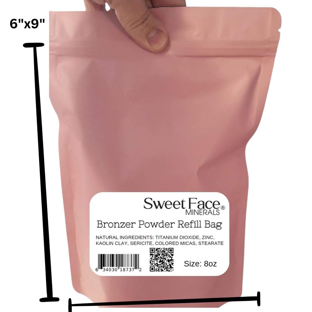 BRONZER BULK POWDER (8oz Refill Pouch) Mineral Makeup Loose Bronzing Warmth Tanning Baked On Bare Face Sun Kissed Coppertone Glow Shimmering Illuminating Glow Hypoallergenic Vegan Cruelty-Free