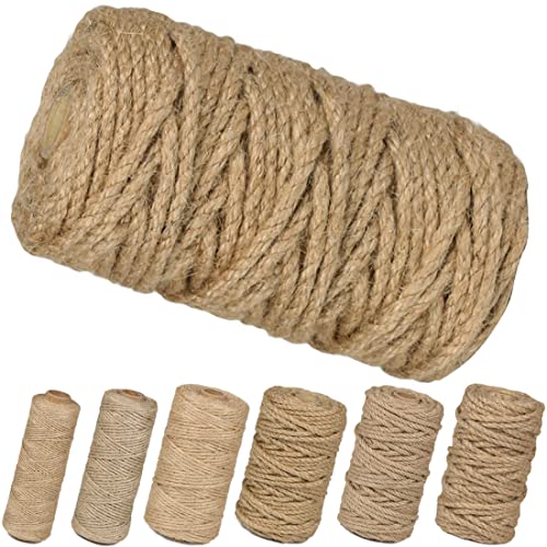 Image of PerkHomy 5mm Jute Rope 105 Feet Twisted Heavy Duty and Thick Twine Rope for Cat Scratcher Scratching Post Tree Craft Projects Gardening Home Decoration Packing Bundling (105FT * 5mm)