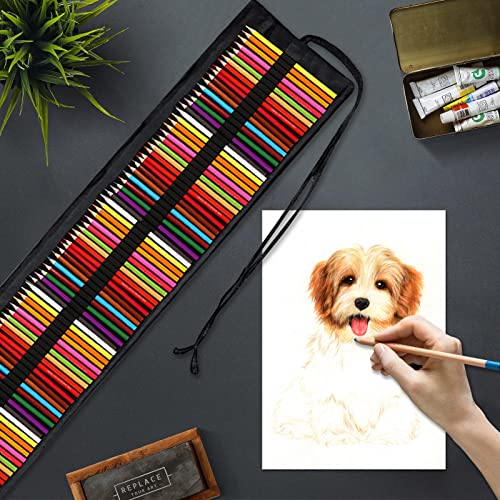 N\\A Na 108 Slots Handmade Canvas Pencil Wrap, Black Sketching Travel Roll Up Pencil Holder Case For Colored Pencils thumb #4