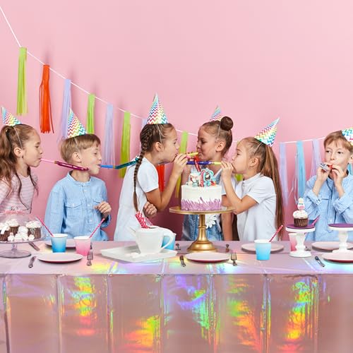 Image of 3 Pack Rose Gold Plastic Tablecloth, Disposable Rectangle Table Covers, Holographic Metallic Foil Tablecloth Pink Party Supplies Decorations for Birthday Wedding Anniversary Bridal Shower, 54x108Inch