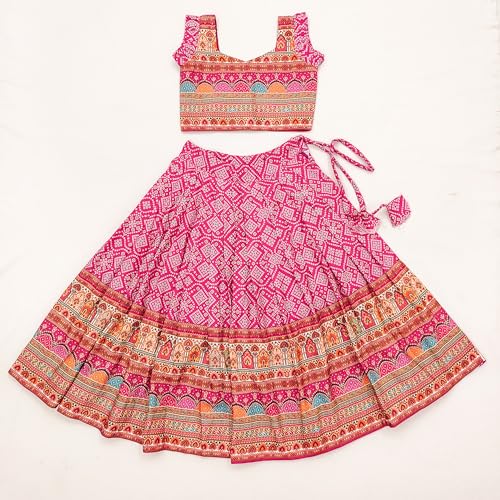 Image of E-Sqare Kids Girls Multicolour Bandhani Print Lehenga Choli Set | Ethnic Wear Dress | Readymade Clothing Set | 2 to 8 Years