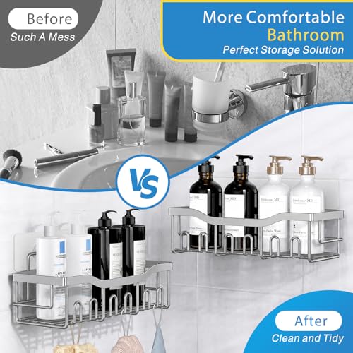 Image of EUDELE 5-Pack Rustproof Stainless Steel Shower Caddy - No Drill Adhesive Bathroom Organizer with Large Capacity, Spacious Shower Shelves for Inside Shower, Kitchen & Home Decor Storage-XL Size
