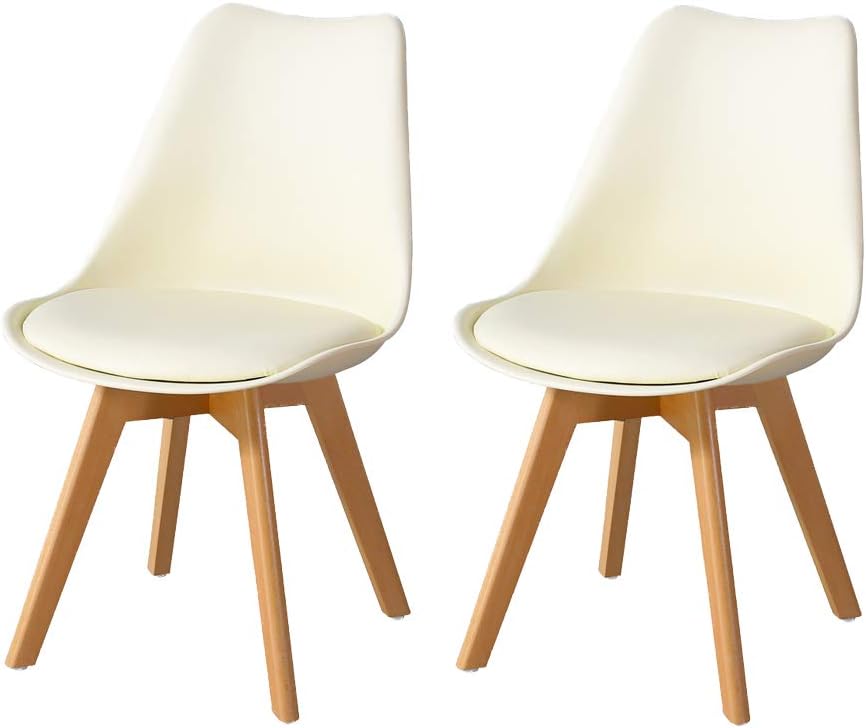 CLIPOP 2 PCS Dining Chairs Upholstered Kitchen Chairs with Beech Legs and Backrest, Retro Lounge