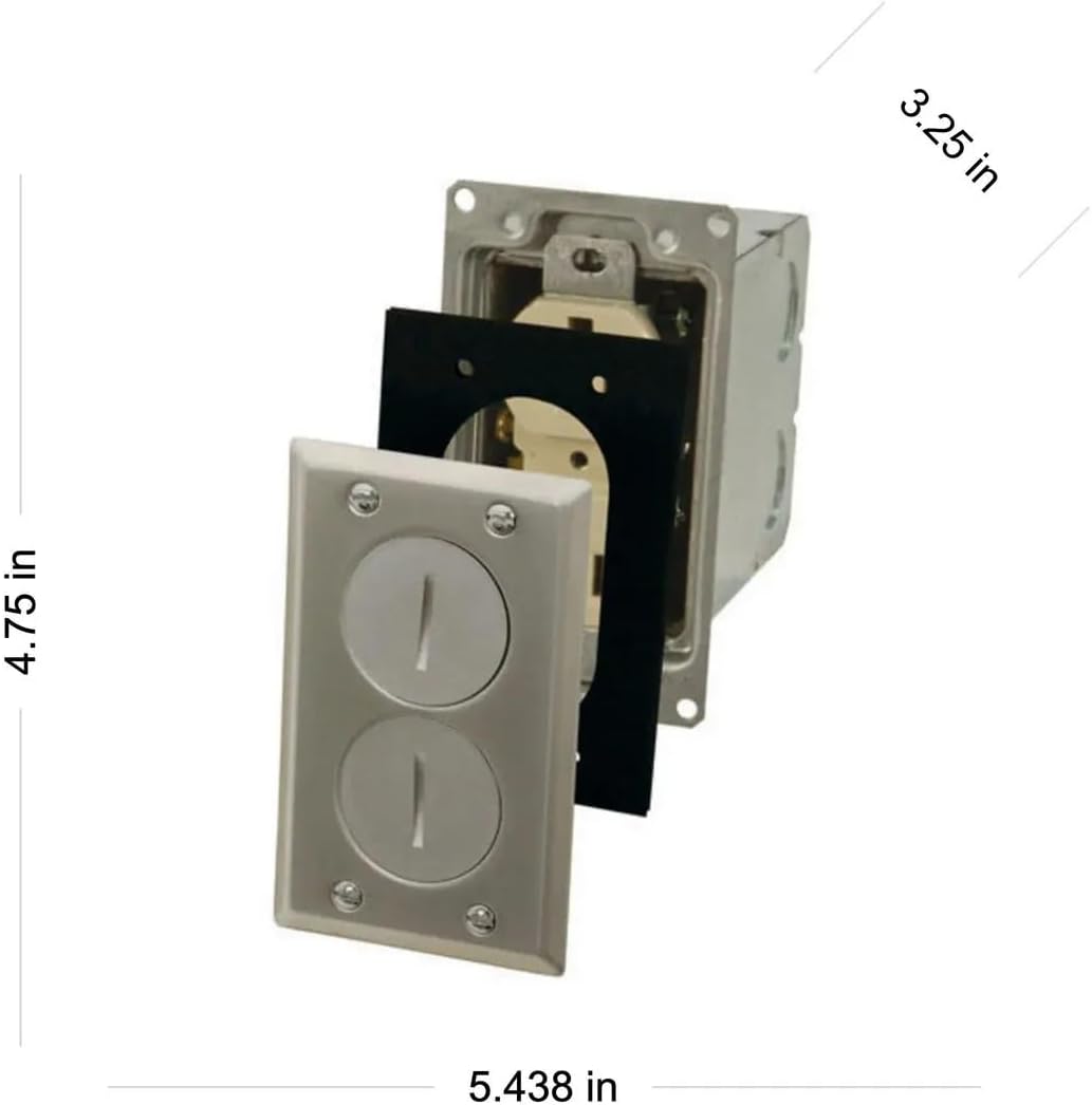 Raco 6500NI-5 Duplex Nickel 15 Amp Rectangular Floor Box Kit, Metallic Cover Plate