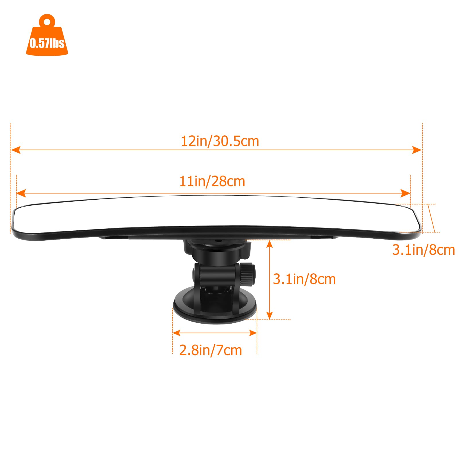 Duże lusterko wsteczne 30 cm z przyssawką, przyklejane, uniwersalne, bezramowe, wewnętrzne, niebieskie lusterko wsteczne, paraboliczne, szerokokątne, montowane na przedniej szybie, do samochodu, łodzi