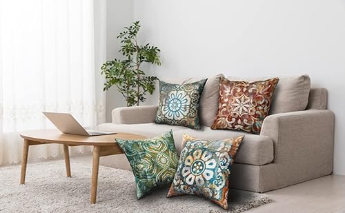 Throw Pillow Covers,Home Farmhouse Outdoor Decorative,Pillowslip For Living Room,Bed,Sofa And Car, Boho Modern Blue, Yellow, Green And Red Multicolor Flowers 18 X 18 Inch Set Of 4 Decorative Pillows #TOP4