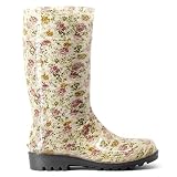 Bota Galocha Feminina Floral Cano Longo Impermeável Flores Rosa Leve - 36