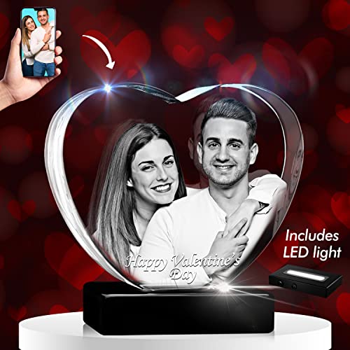 3D Crystal Photo - 3D Crystal Picture Engraved Heart, Personalized & Custom Heart Crystal with Free LED Base, Memorable Gift, and Keepsake, Medium
