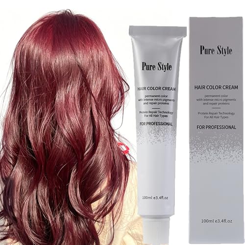 YSNSTYLE-PureStyle 3.4 fl oz(100ml) Burgundy Hair Color Cream, Ammonia-Low Permanent Red Wine Hair...
