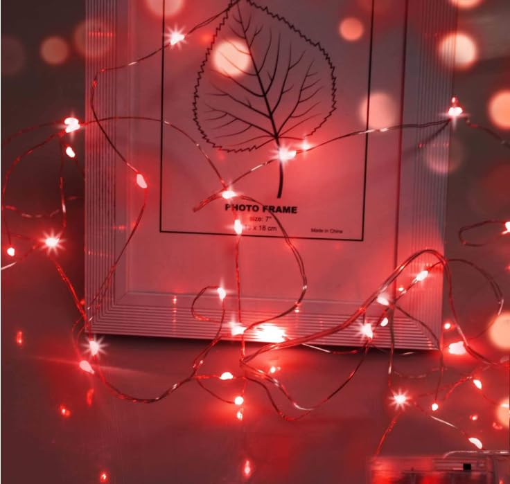 Dalugo Guirnalda de luces rojas, 3 m, 30 LED, con batería, pequeña para Navidad, dormitorio