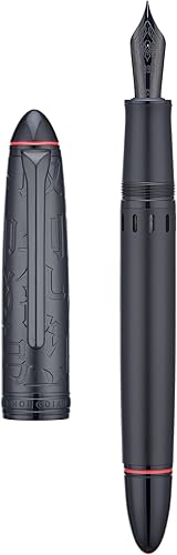 Hongdian N6 - Pluma estilográfica de pistón de resina de metal negro, pluma clásica de punta extrafina, incluye caja de metal