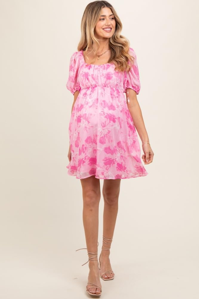 PinkBlush Floral Puff Sleeve Maternity Mini Dress