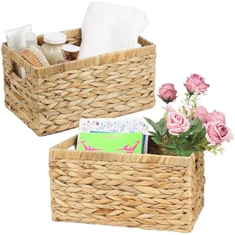 Wicker Basket, Water Hyacinth Baskets for Organizing, Wicker Storage Baskets for Shelves, Woven Baskets for decor, Storage Bins for Organization, 2-Pack Cover
