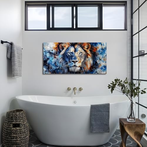 SERIMINO Lion Large Wall Art Modern, Nature Animal Room Decorations Paintings, Blue Watercolor Pictures Wall Decor Living Room Bathroom Office Aesthetic Home Decor, 20"X40"