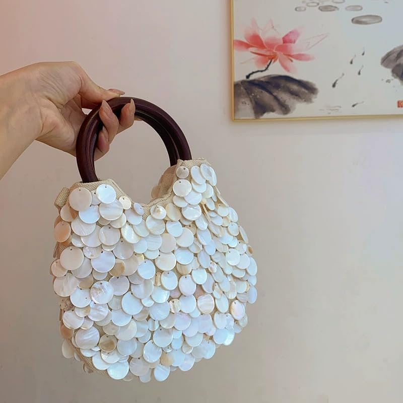 Summer Shell Beaded Purses,Sequin Pearl Bag for Women Luxury grace for Beach Wedding Party Vacation - Image 5
