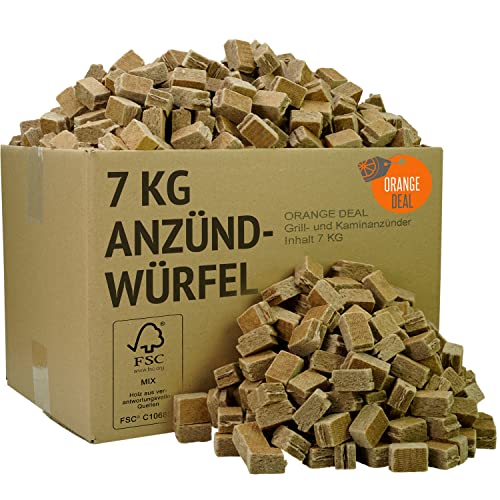 ORANGE DEAL 7 KG Anzünder (1250 Stück) zu verwenden als Grillanzünder, Kaminanzünder und Ofenanzünder (Firelighters) aus FSC© zertifiziertem Holz aus nachhaltiger Waldwirtschaft