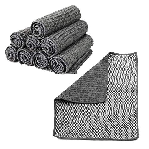 Lot de 8 chiffons de nettoyage en microfibre pour vaisselle avec côté doux - Non pelucheux - Séchage rapide - Gris - 30,5 x 30,5 cm Cover