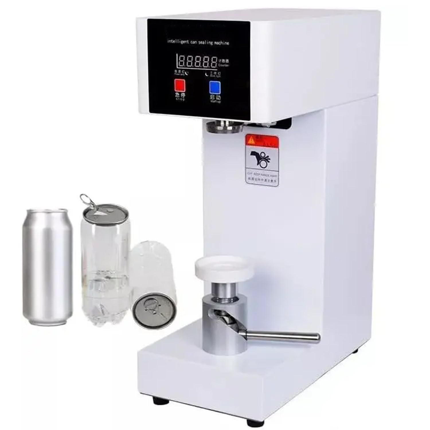 YNIYUJKL Automatic Can Sealing Machine - 180W Soda Can Sealer For Plastic, Glass, And Tin Cans - Adjustable Height For Juices, Bubble Tea, And Beer,White