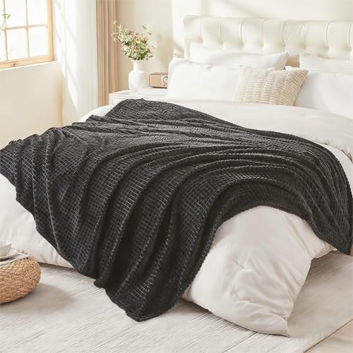 Image of EMME Fleece Blanket, 3D Jacquard Throw Blanket for Couch and Bed, Soft Cozy and Fluffy Blankets Lightweight Luxury Flannel with Geometric Grid Design (Black, 80 inch x 90 inch)
