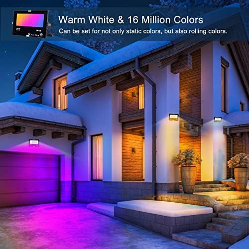DUSKTEC LED Floodlight Outdoor 30W, Smart RGB Colour Changing Flood Lights Bluetooth APP Control, Warm White IP66 Waterproof Plug-in Outdoor Lighting 300W Equivalent