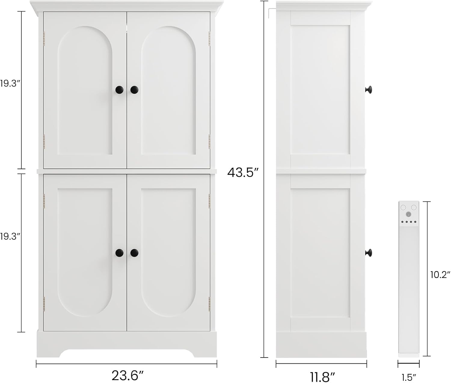 HAIOOU Bathroom Storage Cabinet with Motion Sensor Light, Freestanding Floor Storage Cabinet with 3 Height Adjustable Glass Shelf, 4 Doors for Hallway, Laundry Room, Living Room - Modern White