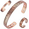 Cigmag Copper Bracelets for Women and Copper Ring 100% Pure Copper Ring Bracelet Adjustable Size Strength Bangle Christmas Gift Set (Copper)