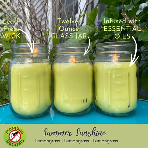 Mosquito Naturals Lemongrass Candles With Essential Oils (Set Of 3) For Patio, Deck, Outdoor Or Indoor Use - 88 Hour Burn - All Natural, Soy Base - Mason Jar With Lid thumb #3