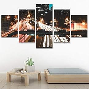 SIGNWIN 5 Panel Canvas Wall Art Road Lights...