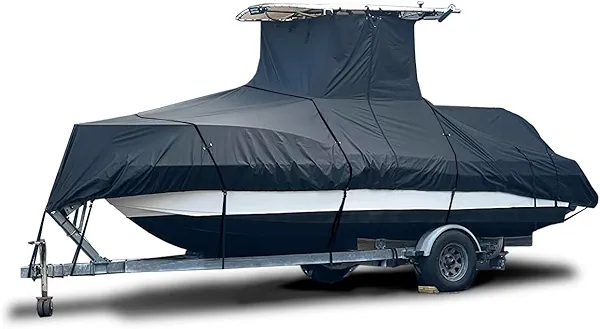EliteShield Heavy Duty T-Top Boat Cover, Fits 32ft to 34ft Long Center Console Boat with T-Top Hard-Top, Waterproof Fade Resistant T Top Boat Storage Cover (Black, Size 8: 32'-34' Long, Beam 140" W)