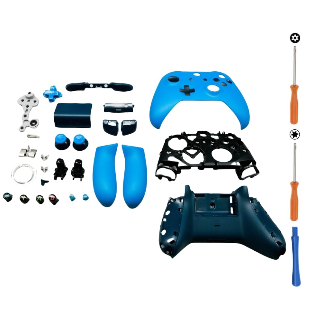 Hzxkqmil Replacement Housing Shell Full Set for Xbox One S/X Controller (Model 1708), DIY Faceplate Case Cover Middle Bracket Side Rails Buttons Accessories Parts, Blue
