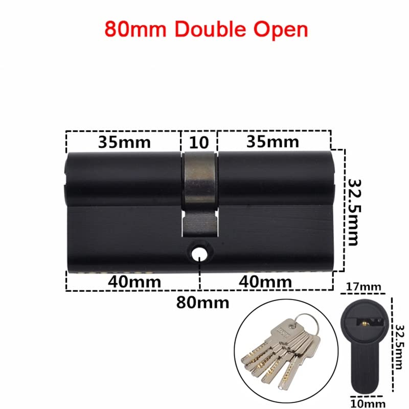 Bombin Cerradura 1 Uds. Cerradura de puerta embutida de latón puro negro, cilindro de bloqueo de núcleo, piezas de reparación de Gall + 5 llaves 70mm/80mm/90mm Cerradura Antibumping ( Color : 80mm Dou