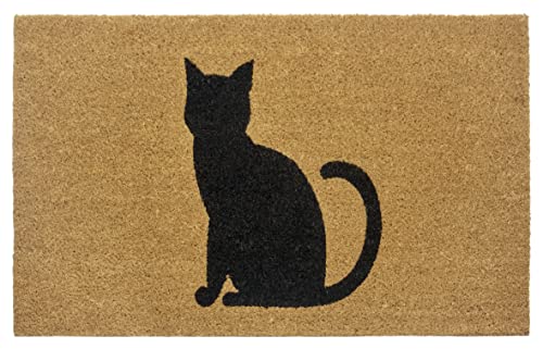 Hanse Home Mix Mats - Felpudo de Coco para Interior y Exterior, 45 x 75 cm, diseño de Gato, Resistente a la Intemperie, Antideslizante para Entrada y Exterior, Color Natural Cover