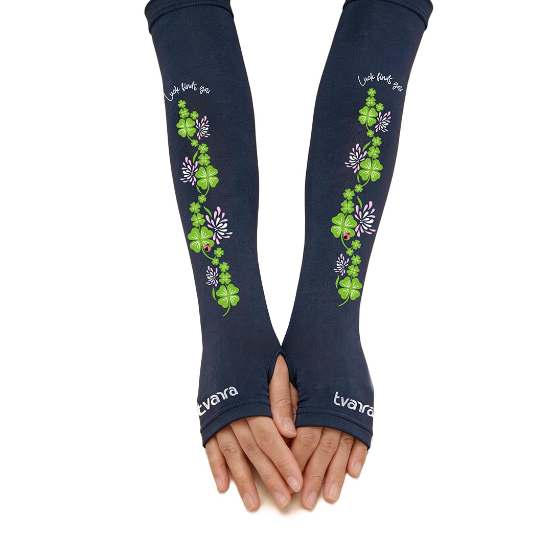 TVARRA Lucky Charm Printed Fingerless Arm Sleeves for Women | UPF 50+ UV Protection | Anti-Tan, Bike Riding, Running & Outdoor Use-picture-13
