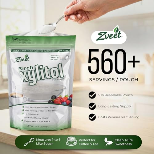 Image of Zveet Birch Xylitol Sweetener | Keto Friendly, Non GMO Low Carb & Calorie Natural Sweetener Sugar Substitute | Kosher & Made in the USA | 5 Pound