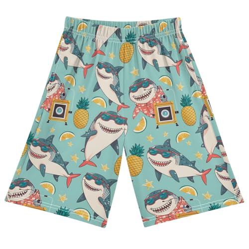 ALAZA Cartoon Shark Pineapple Fruit Pajama Shorts Sleep Shorts Pant Lounge Pajama Bottoms Elastic Waist with Pockets