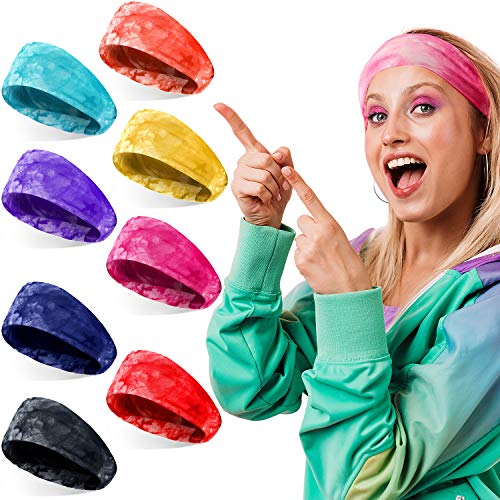 8 Pieces Tie Dye Headbands Wide Boho Turban Head Wraps Elastic Yoga Running Sports Hair Bands Non Slip Sweatbands for Women Girls