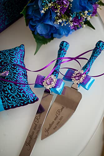 Purple And Turquoise Set Weddings Personalized Guests Book Wedding (Whole Set Of 17 Pcs) #TOP5