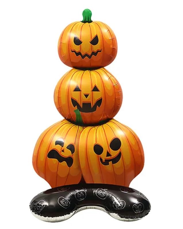 Atpata Funky Jumbo 4 Pumpkins Self Standing Foil Balloon with Base – 43 Inch Halloween Party Decoration for Kids & Adults, Trick or Treat, Haunted House & Photo Booth Centerpiece